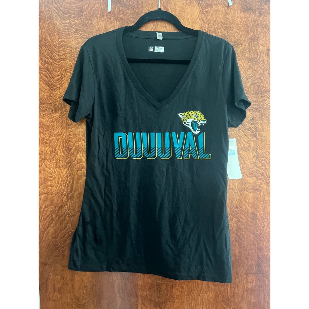 NEW NFL Team Apparel T-Shirt Women XL Black Jacksonville Jaguars Duuuval V-Neck